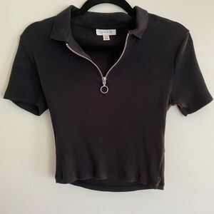 Topshop Black Zipper Polo Crop Top